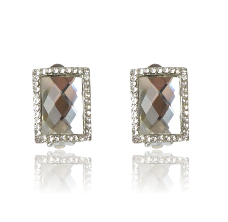 Klipsy kryształowe prostokątne srebrne