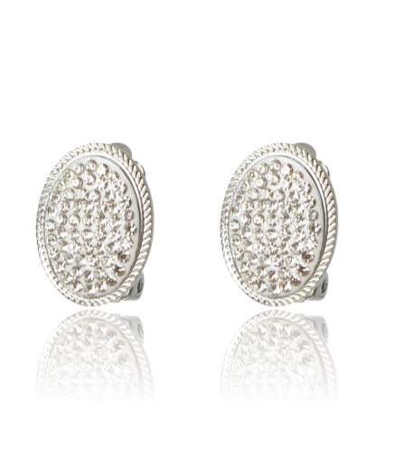 Klipsy „Silver Pave Oval” – Stal Szlachetna i Cyrkonie