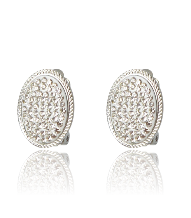 Klipsy „Silver Pave Oval” – Stal Szlachetna i Cyrkonie