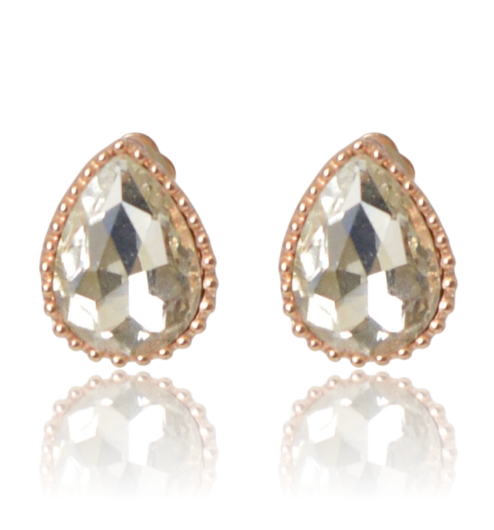 Klipsy kryształowe łezki w oprawie rosegold