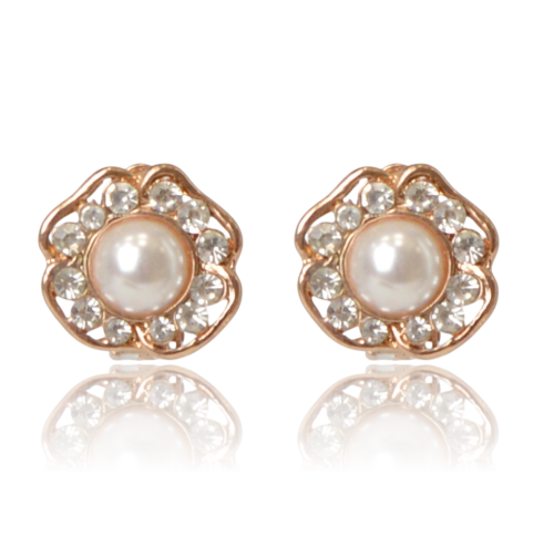Klipsy kwiatuszki z perłą i cyrkoniami w oprawie rosegold