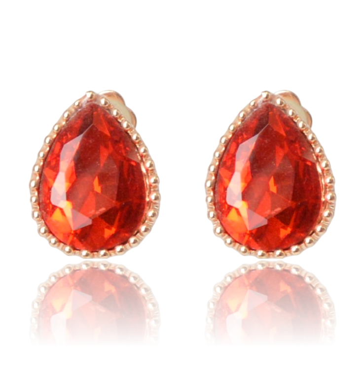 Klipsy kryształowe łezki czerwone w oprawie rosegold