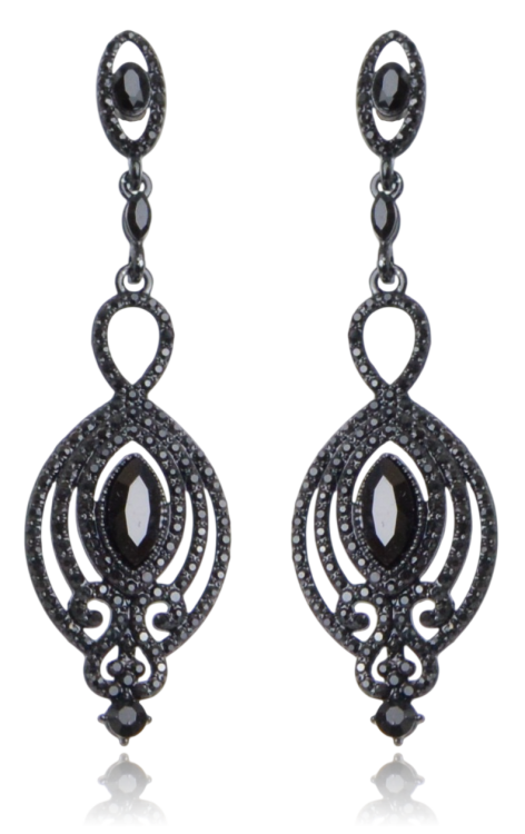 Kolczyki ażurowe z cyrkoniami w kolorze czarnym