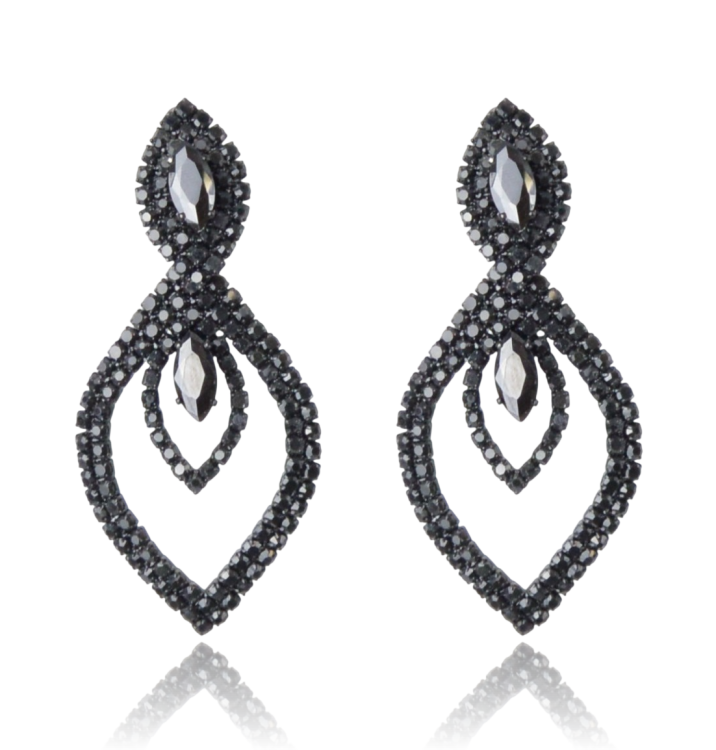 Kolczyki ażurowe czarne łezki - cyrkonie