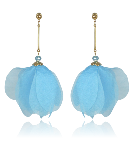 Kolczyki materiałowe na złotym sztyfcie - błękitne