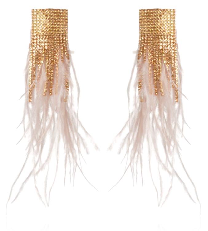 Kolczyki wieczorowe z cyrkoniami i piórami