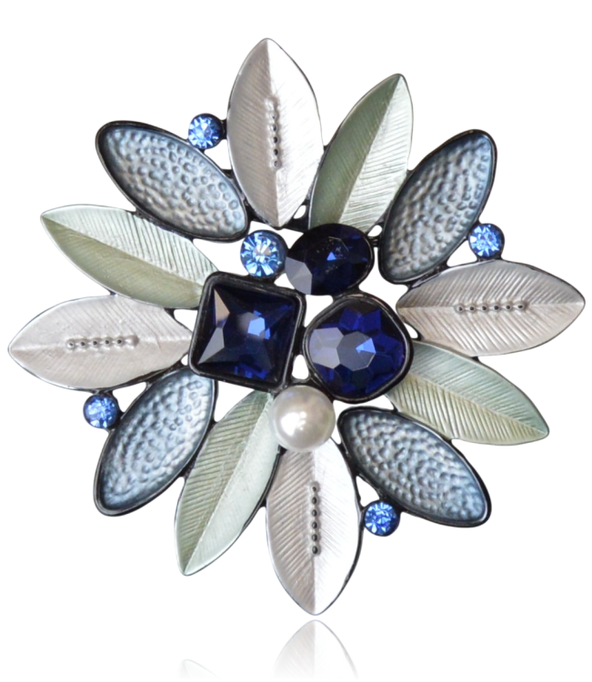 Broszka emaliowana kwiatowa z cyrkoniami