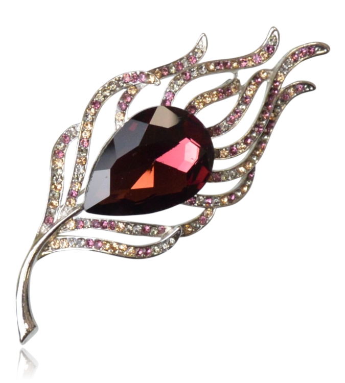 Broszka i wisior 2w1 - Pawie Pióro z bordowym kryształem