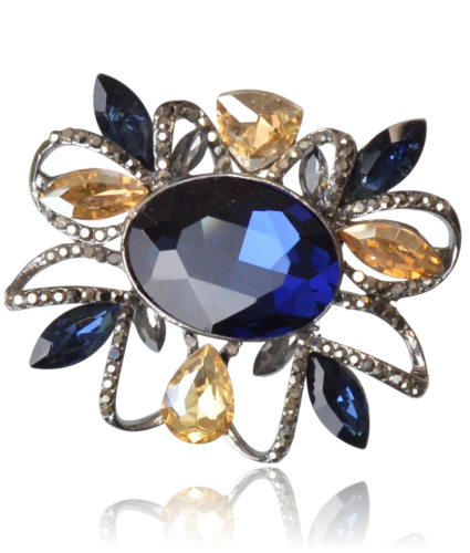 Broszka „Midnight” – Granatowy Blask w Ażurowej Oprawie