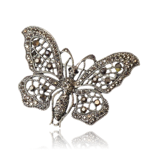 Broszka - Ażurowy motyl w stylu vintage stare srebro