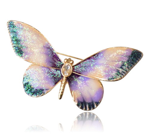 Broszka - Motyl z brokatem w odcieniach fioletu i zieleni