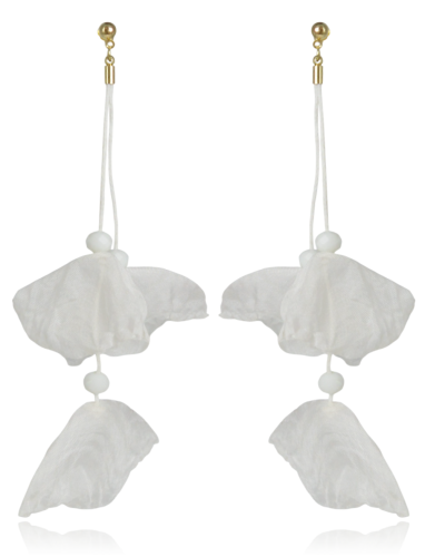 Kolczyki Eteryczne Kwiaty z Tkaniny - Białe