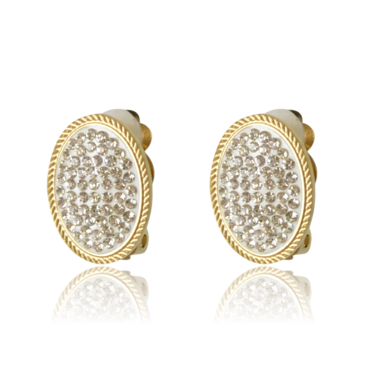 Klipsy „Gold Pave Oval” – Stal Szlachetna i Cyrkonie