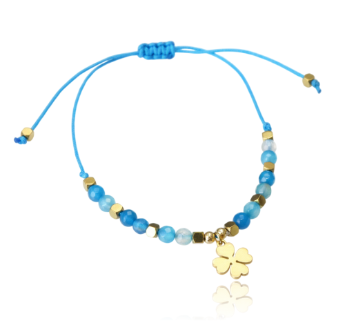 Bransoletka na sznurku - niebieska z koniczynką