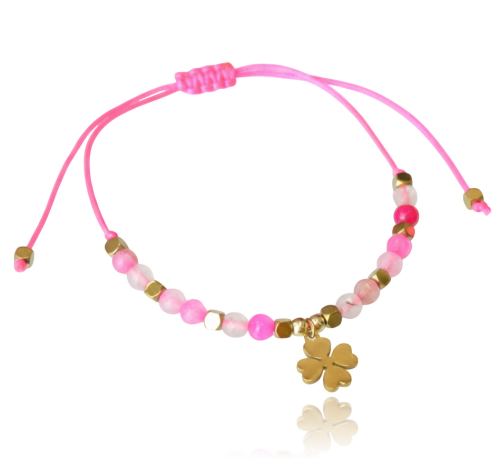 Bransoletka na sznurku - różowa z koniczynką