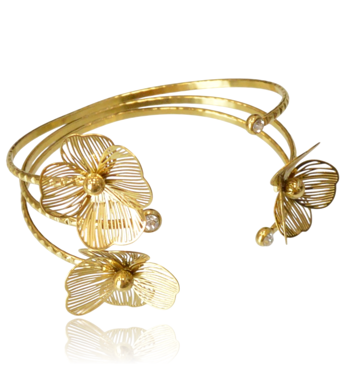 Bransoletka cuff „Golden Meadow” – Trzy Kwiaty i Cyrkonie