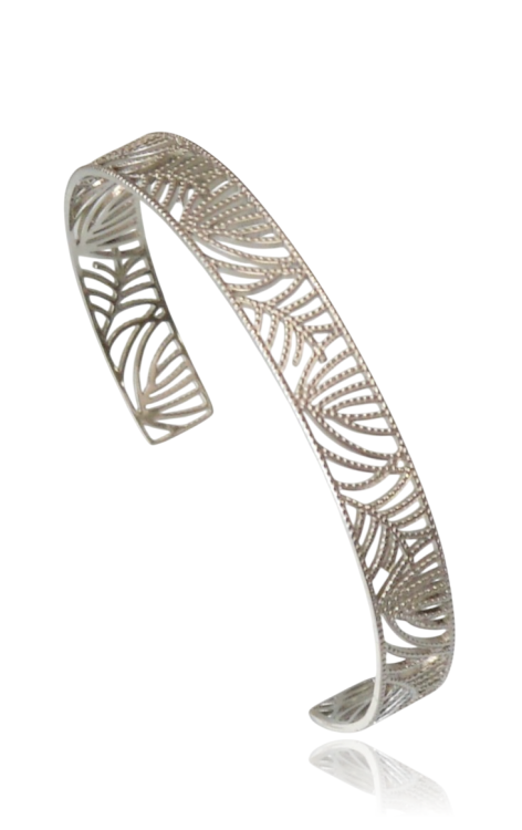 Bransoletka cuff „Silver Leaf” – Ażurowy Mankiet ze Stali