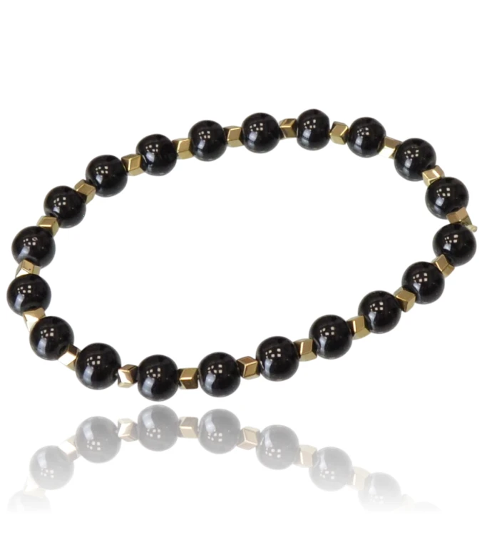 Bransoletka z czarnego onyksu i złotego hematytu