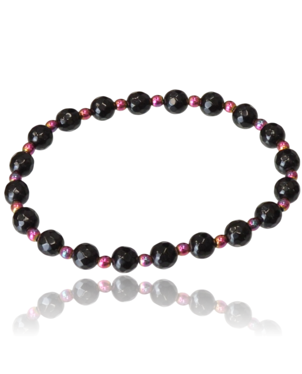 Bransoletka z czarnego onyksu i benzynowego hematytu