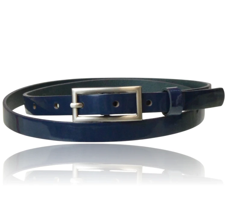 Pasek skórzany cienki granatowy lakier 90 cm
