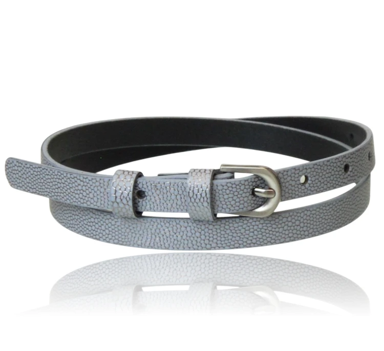 Pasek skórzany cienki szaro-niebieski wzór 90 cm