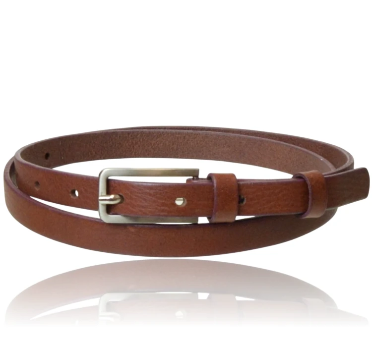 Pasek skórzany cienki rudy brąz 85 cm