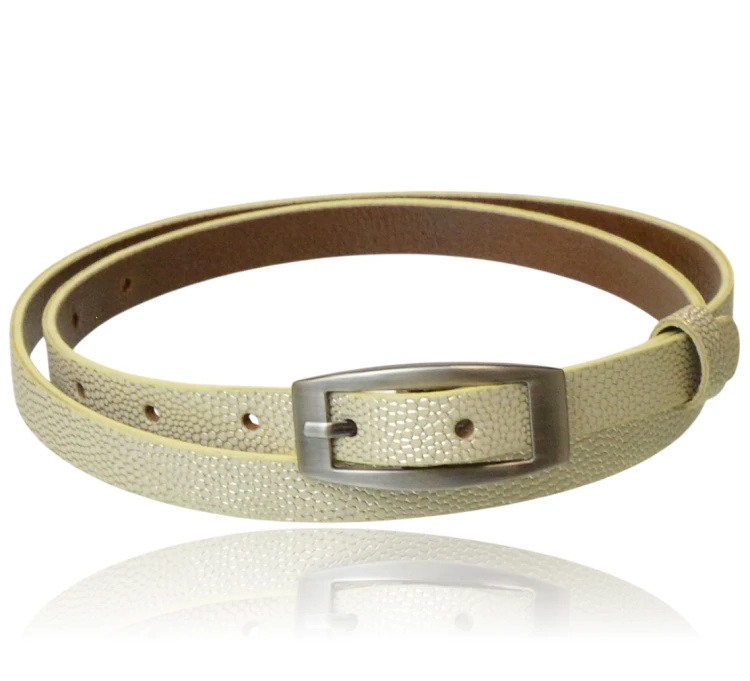 Pasek skórzany cienki perłowy łuska 90 cm