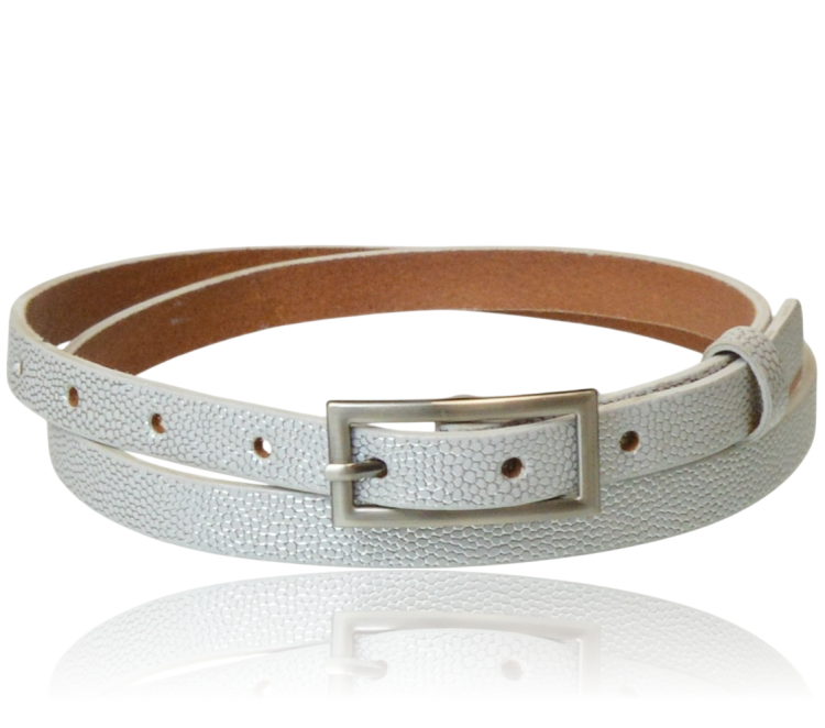 Pasek skórzany cienki biało-srebrny łuska 95 cm