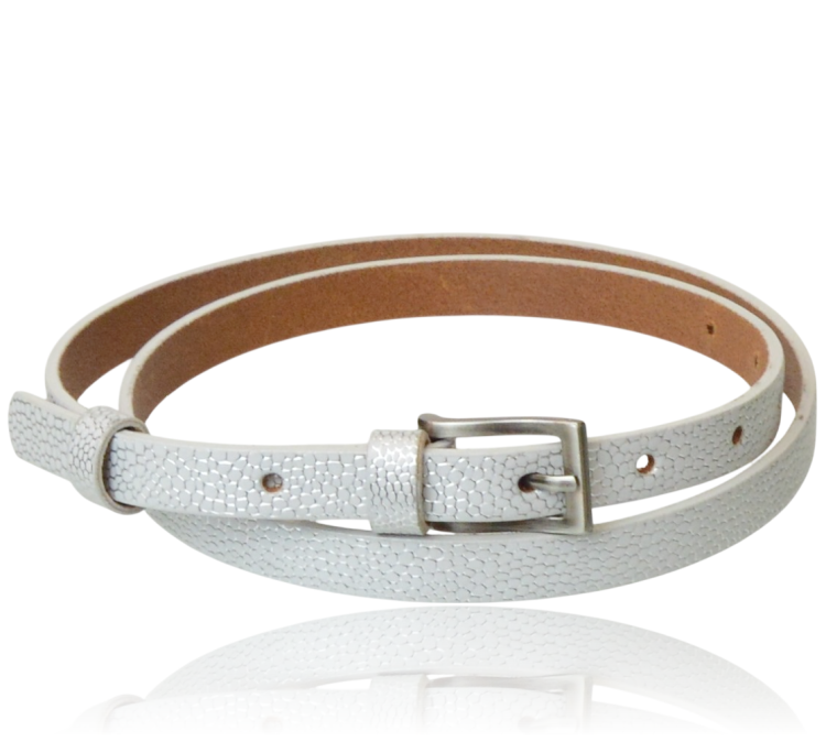 Pasek skórzany cienki biało-srebrny łuska 90 cm