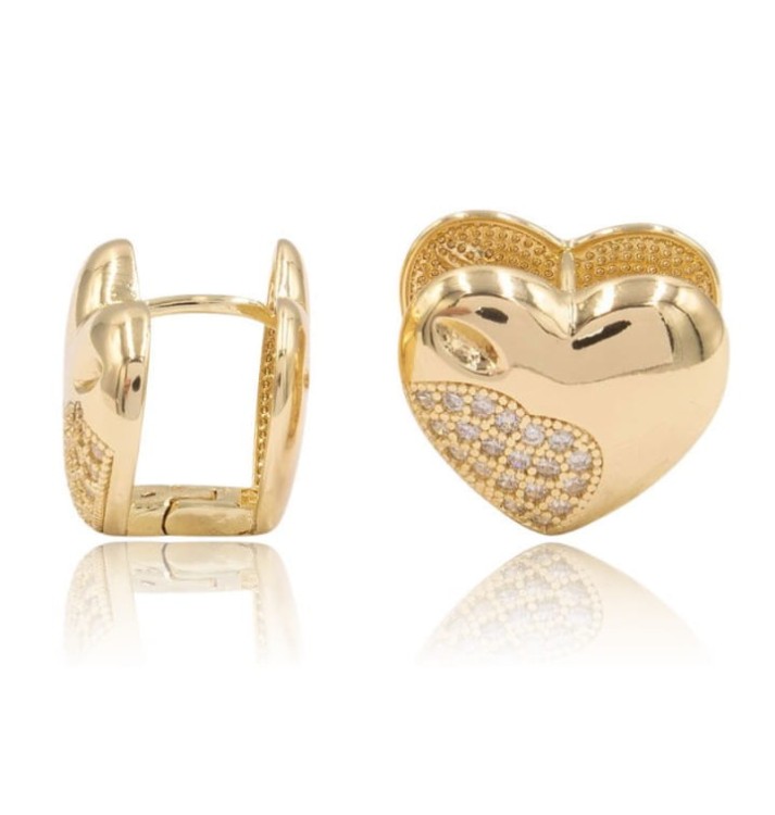 Kolczyki serca z cyrkoniami z miedzi pozłacanej 14k