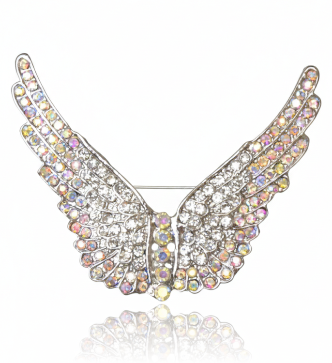 Broszka skrzydła anioła wysadzane cyrkoniami