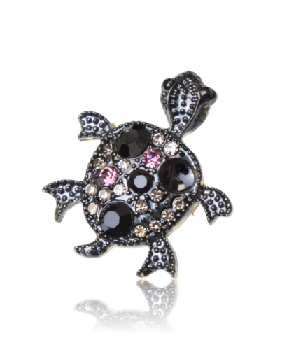 Mini broszka żółwik z cyrkoniami czarny