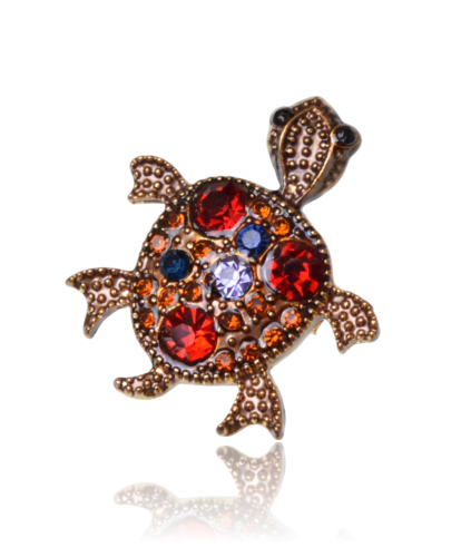 Mini broszka żółwik z cyrkoniami czerwony