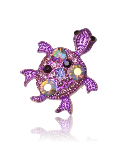 Mini broszka żółwik z cyrkoniami fioletowy