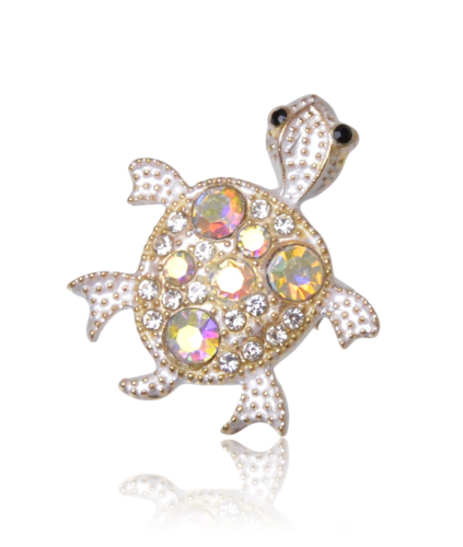 Mini broszka żółwik z cyrkoniami biały