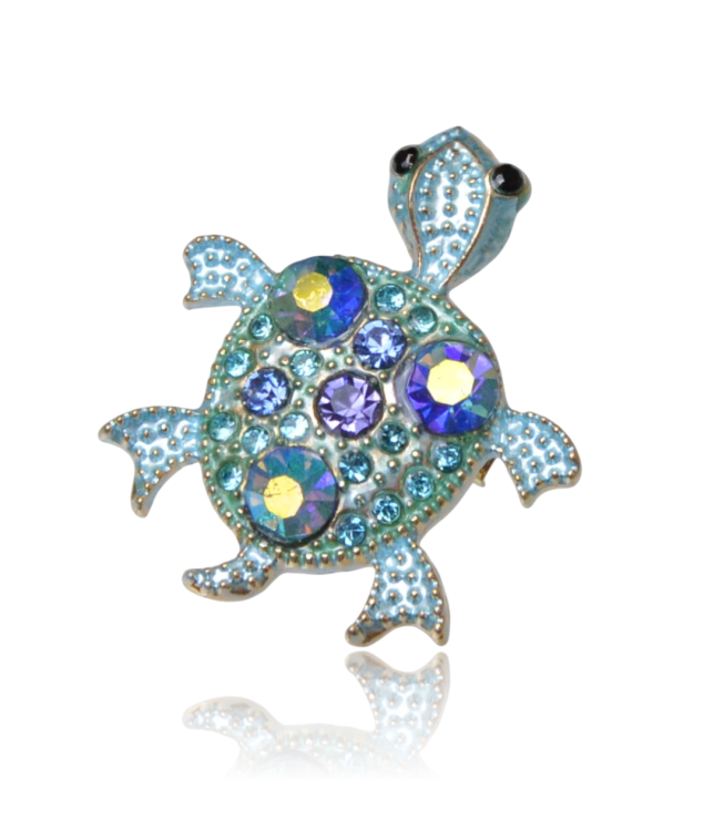 Mini broszka żółwik z cyrkoniami błękitny