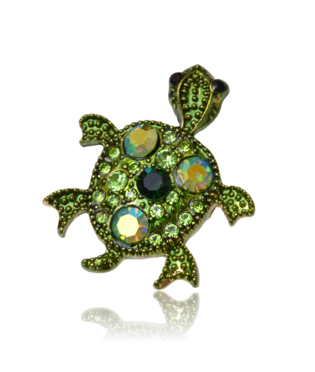 Mini broszka żółwik z cyrkoniami zielony