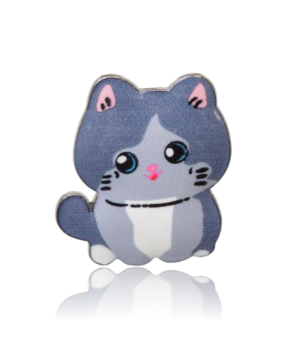 Mini broszka kotek szary