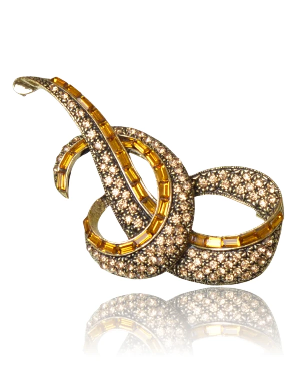 Broszka vintage wstążka wysadzana cyrkoniami