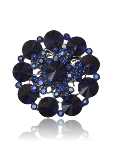 Broszka kwiat wysadzany kryształami - granatowy