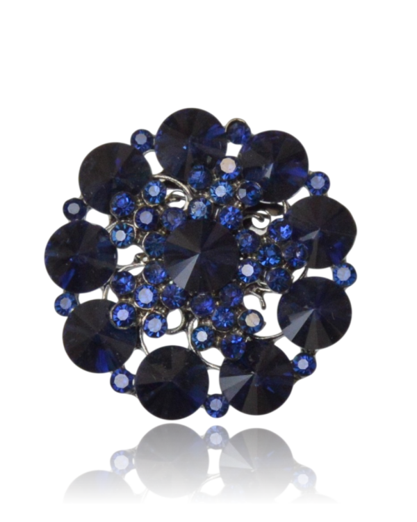Broszka kwiat wysadzany kryształami - granatowy