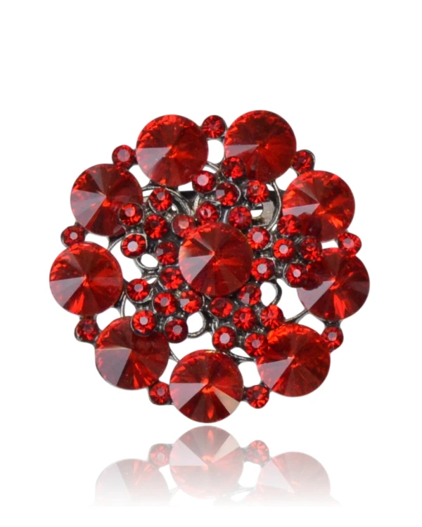 Broszka kwiat wysadzany kryształami - czerwony