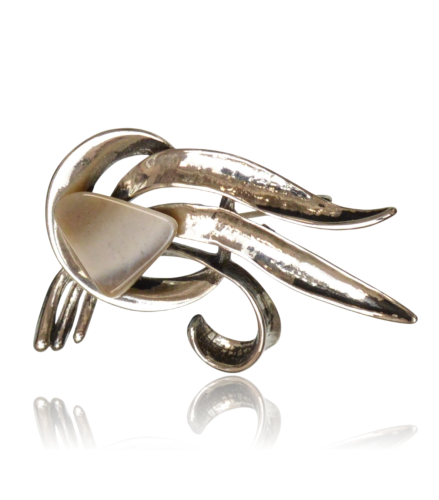 Artystyczna broszka z krzemieniem pasiastym