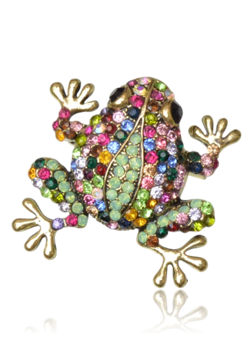 Broszka 2w1 żabka wysadzana kolorowymi cyrkoniami