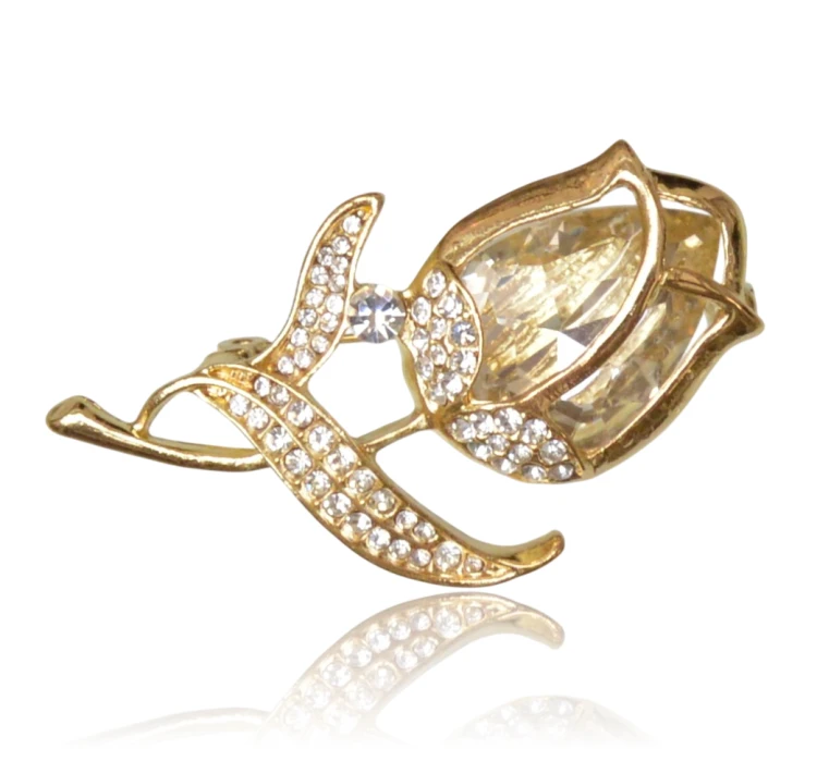 Broszka tulipan z dużym kryształem i cyrkoniami