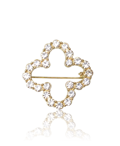 Subtelna broszka koniczynka złota z cyrkoniami