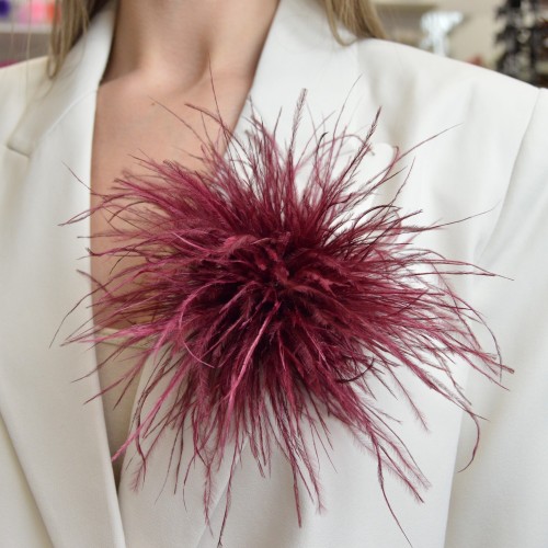 Broszko-spinka pióra marabut burgund