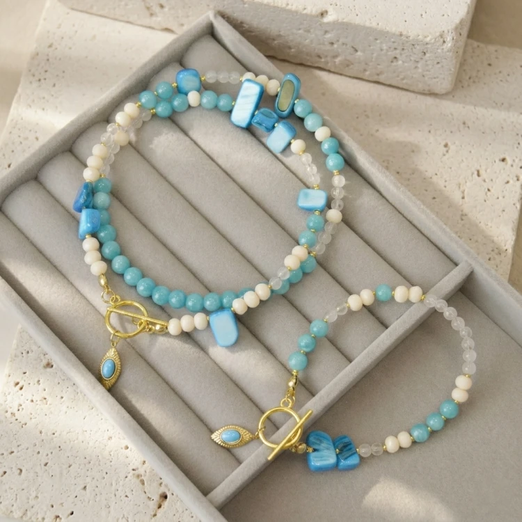 Handmade zestaw bransoletka + naszyjnik kamienie naturalne
