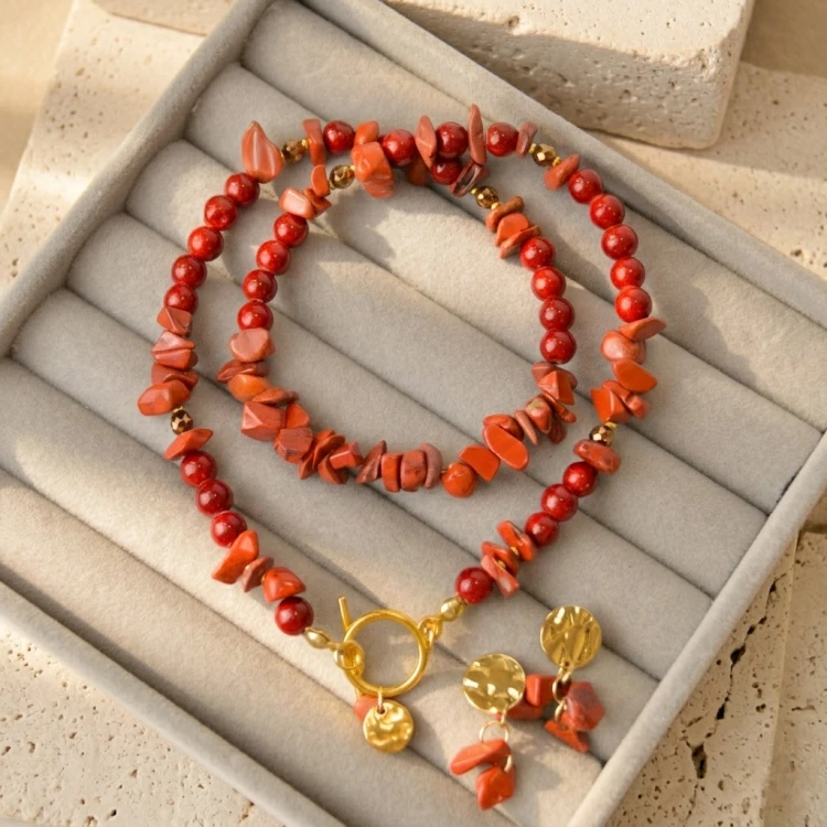 Handmade zestaw bransoletka + kolczyki kamienie naturalne