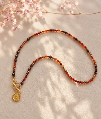Naszyjnik Handmade – Agat, Granat, Hematyt i Księżyc
